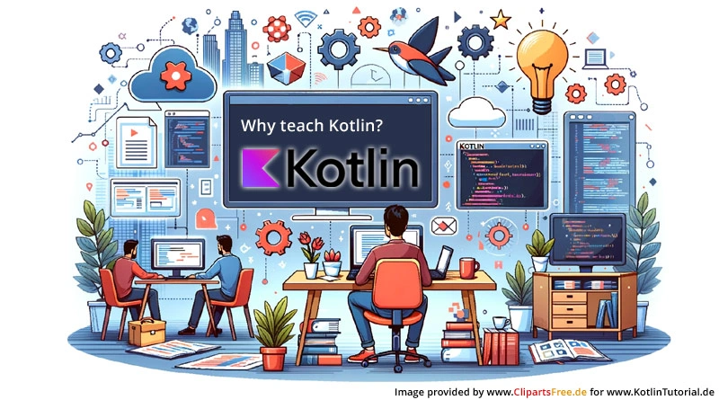 Иллюстрация «Зачем изучать Kotlin?» был любезно предоставлен https://www.clipartsfree.de для https://kotlintutorial.de.